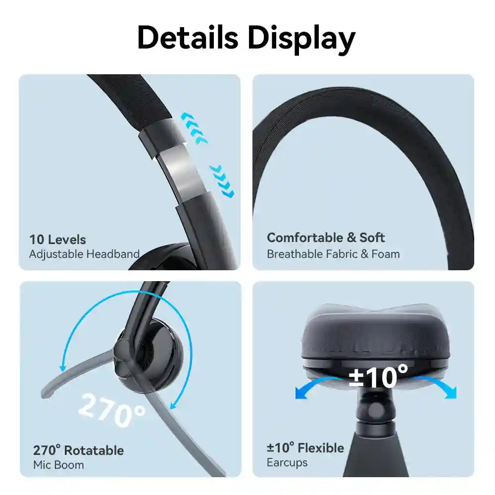 USB Wired Headset with Microphone - Noise Cancelling PC Office Headset Tidesmit