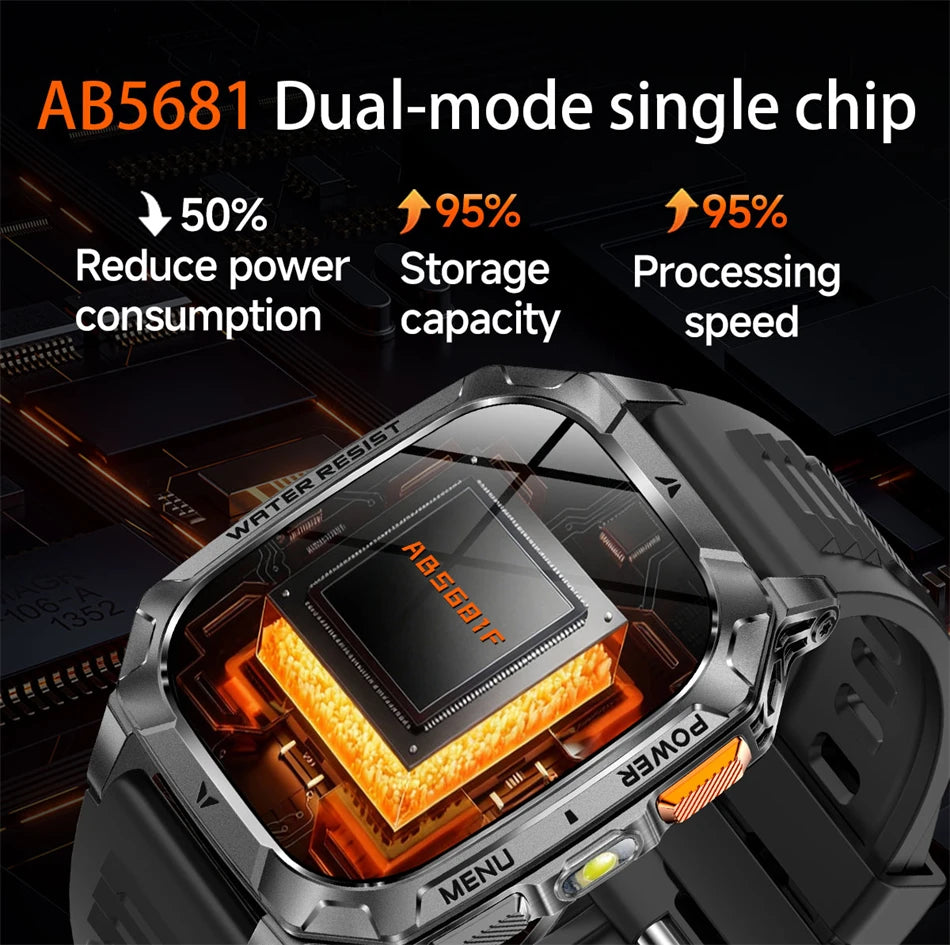 2026 New Hot flashlight Men Smartwatch Compass 1400 mAh BT call GPS fitness IP68 Waterproof Fashion Smartwatch For holiday Gifts