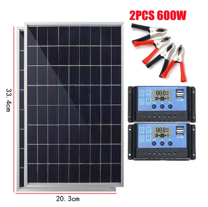 300W 12V Solar Panel Kit Complete Polycrystalline USB Power Portable Outdoor Rechargeable Solar Cell Solar Generator for Home
