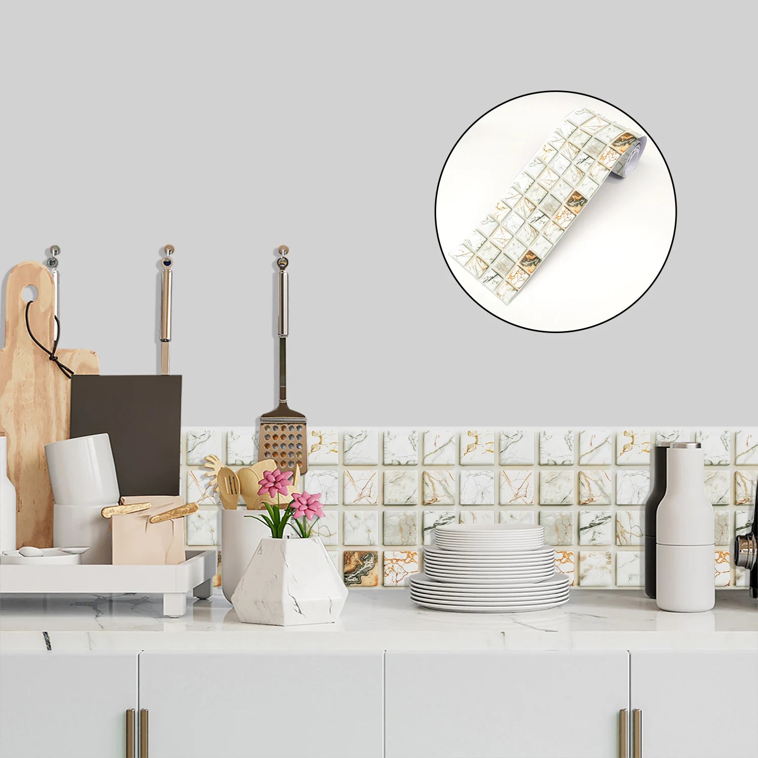 26 Styles 2D Mosaic Tiles Wall Sticker Waist Line Skirting Strip Peel & Stick Bathroom Kitchen Backsplash Home Decor Wall Decals