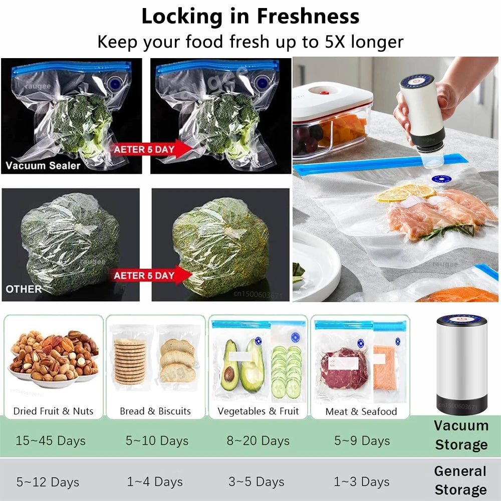 Electric Vacuum Sealer Pump Mini Handheld Vacuum Pump with Food Vacuum Bags USB Rechargeable Portable Mini Vacuum Sealer Machine
