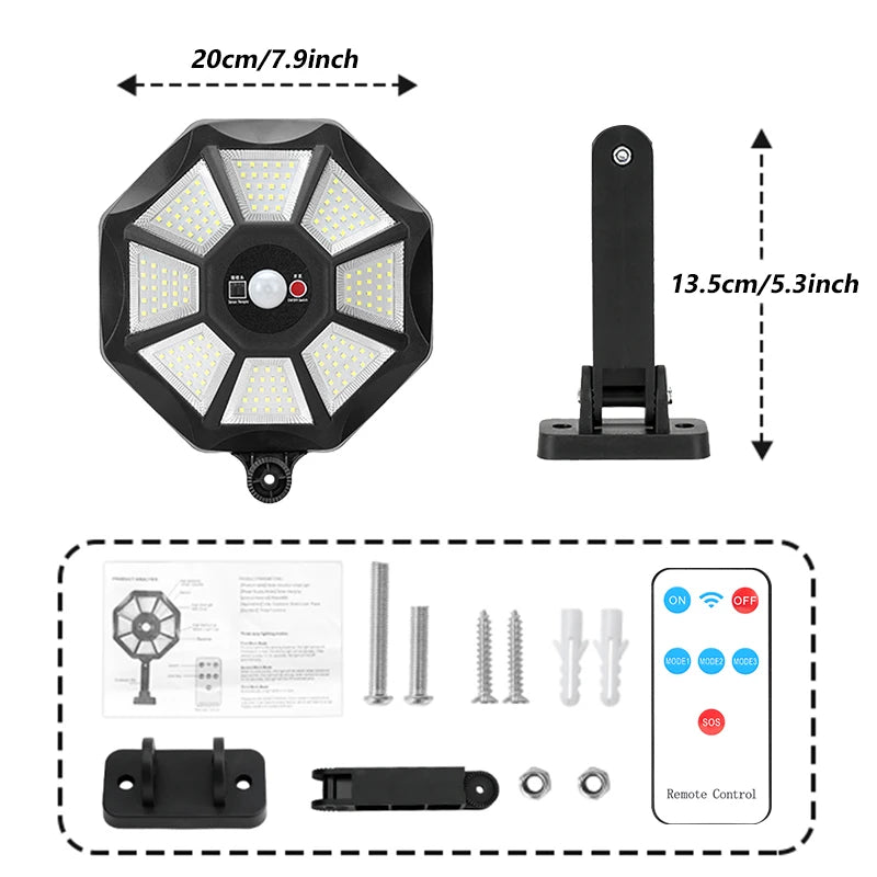 Solar Lights Outdoor 168LED 360° Adjustable Flood Light Dusk to Dawn 8 Sides Solar Outdoor Lights with Motion Sensor IP66 Waterproof Solar Street Lights Outdoor for Yard Pools