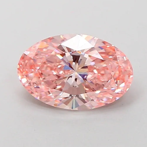 Oval cut pink lab-grown diamond with bright faceted sparkle
