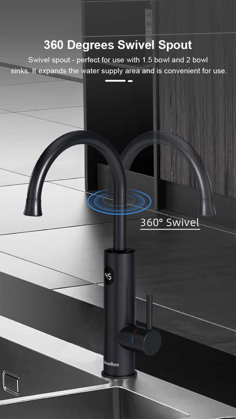 Briwellna Instant Hot Water Heating Faucet 220V Electric Faucet With Universal Adapter Nozzle Stainless Steel Heating Faucet