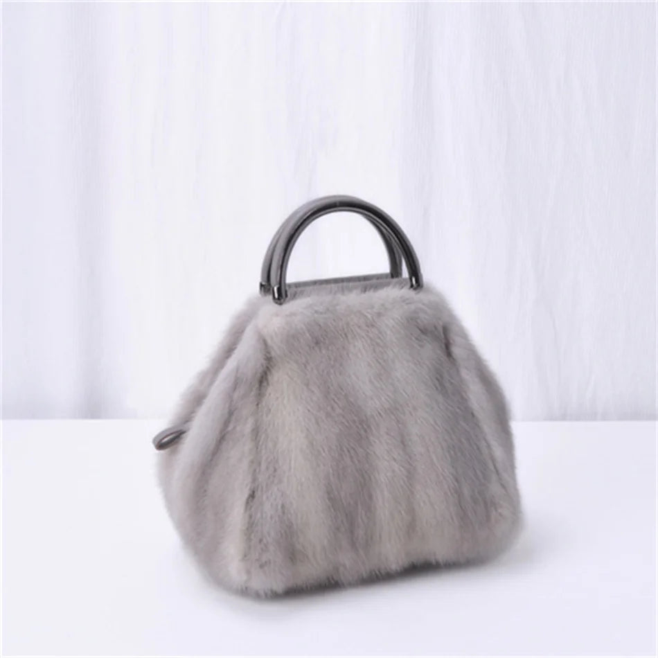 Women's Mink Fur Handbag 2026 New Fashion Designer Fluffy Fur Wrist Bag Large Capacity Soft Shopping Bag Girl Cute Handbag