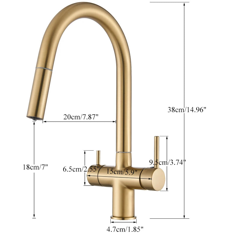 Pure Water Filter Kitchen Faucet Pull Out Flexible Kitchen Faucets Dual Handle Stainless Steel 2 in 1 Hot Cold Water Mixer Tap
