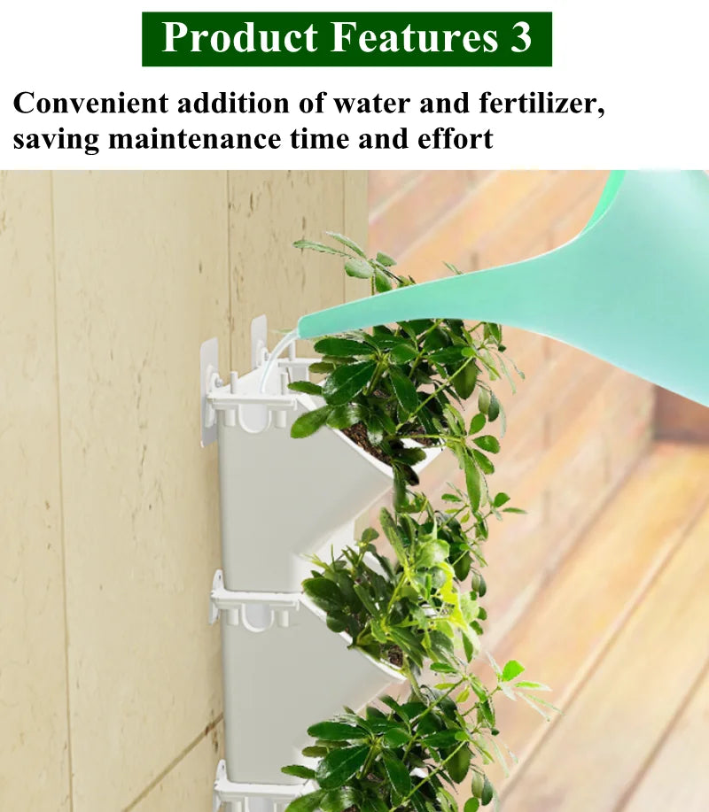 Milky white wall planter with three tiers holding green plants