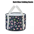 Dark blue floral folding foot spa basin with sturdy handles for home detox foot bath and health therapy soaking.