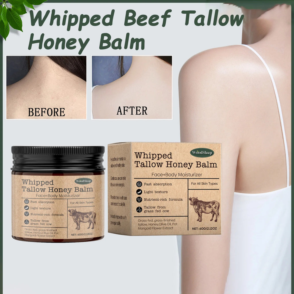 Whipped Beef Tallow Honey Balm Deeply Moisturizer Brightening Fast Absorption Grass Fed Grass Finished Face Cream Body Lotion
