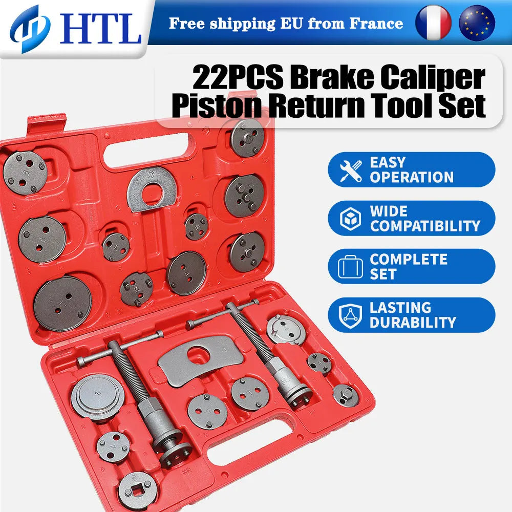 22PC Disc Brake Caliper Piston Compressor Tool Set 18 Adapters Universal Brake Pad Rewind Wind Back Service Kit for Car Repair