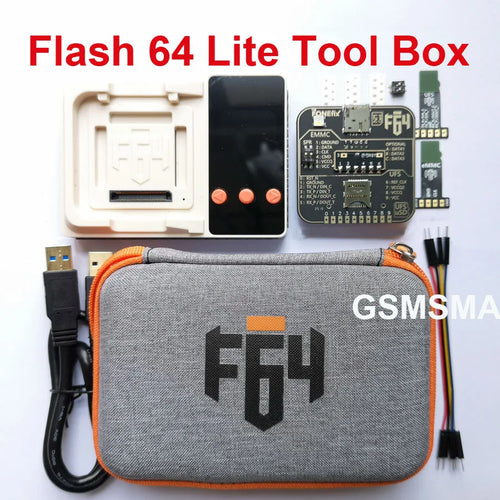 Open JTAG adapter kit with grey case, white housing, black screen, and circuit boards