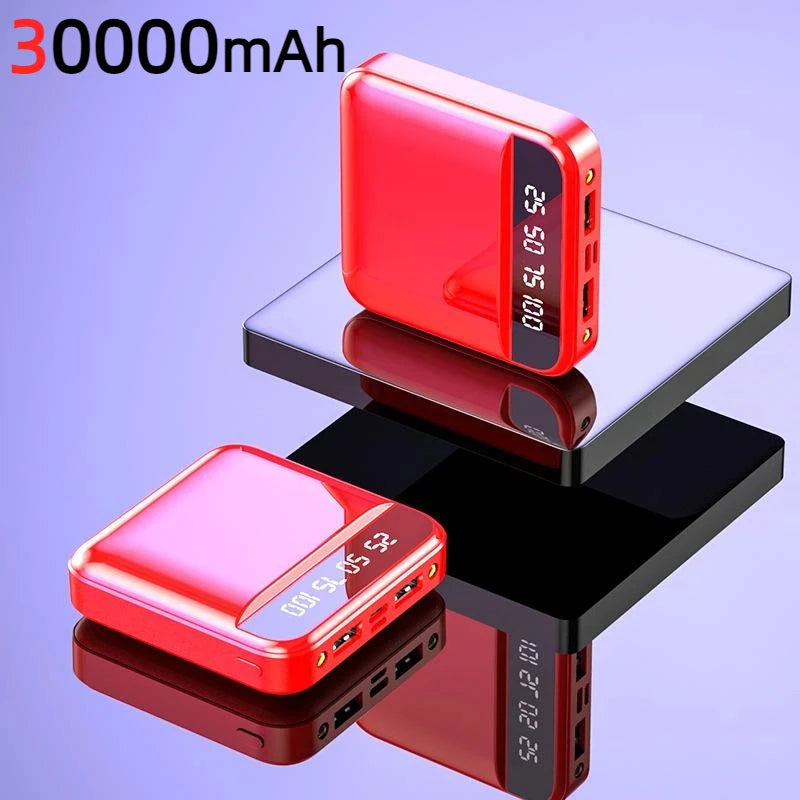 Portable Power Bank with Built-in Cable - High Capacity Fast Charger Red 30000mAh Tidesmit