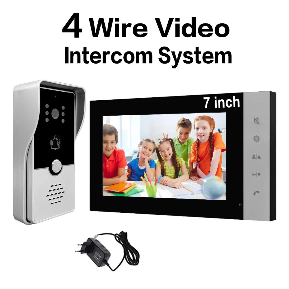 4 Wire 7 Inches Wired Video Doorbell Door Phone Support Unlock, Monitoring, Dual-Way Intercom for Villa Home Office Apartment