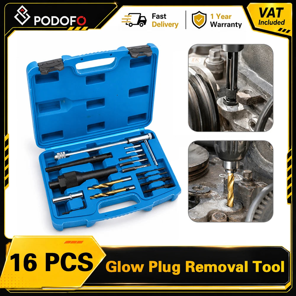 Podofo Glow Plug Removal Extractor Tool Kit Carbon Steel Broken 8mm 10mm Glow Plug Thread Repair HSS Tap Drill Bits & Complete Accessories for VW BMW Mercedes Toyota Ford Opel Peugeot Renault Fiat Alfa Romeo Vauxhall Rover Ve