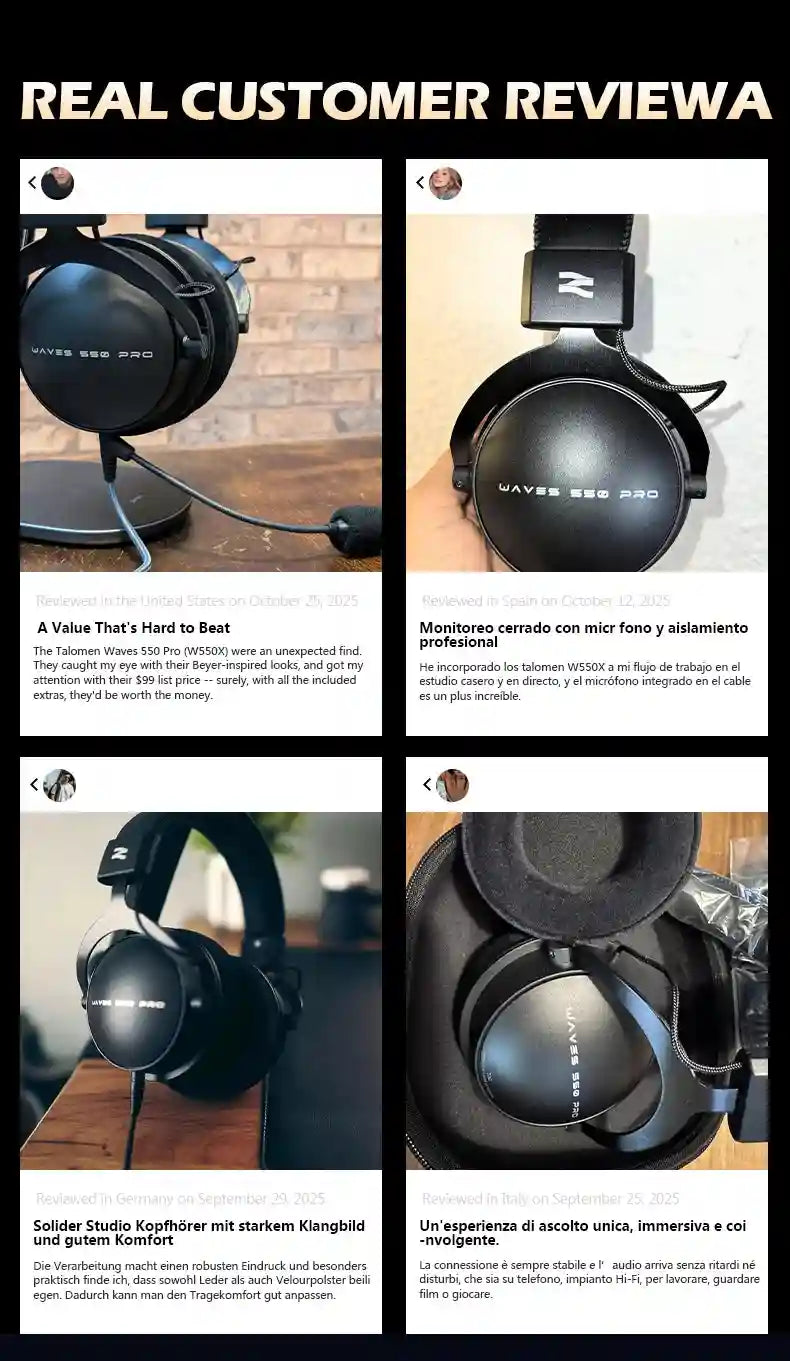 Over-Ear Studio Monitor Headphones - W550x Low Latency Audio Tidesmit