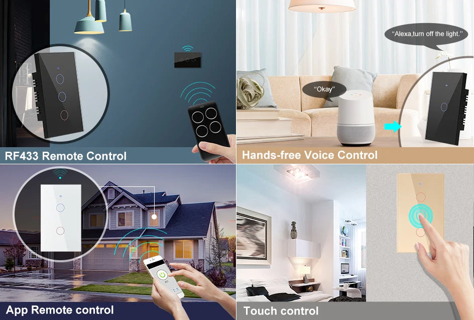 433 MHz WiFi Tuya Smart Remote Control Touch Light Switch RF for Lights Australia US BR IL Alexa 220V With No Null 1 2 3 4 Gang