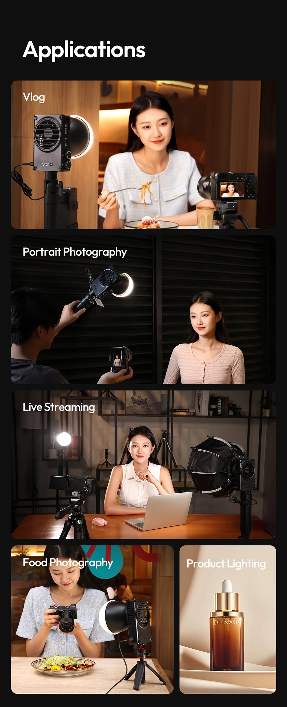 100W COB LED Video Light Bi-Color 2700-6500K Studio Lighting Tidesmit
