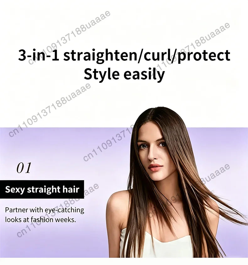 3-in-1 professional hair dryer and straightener for sleek, straight styles with advanced negative ion heat technology.