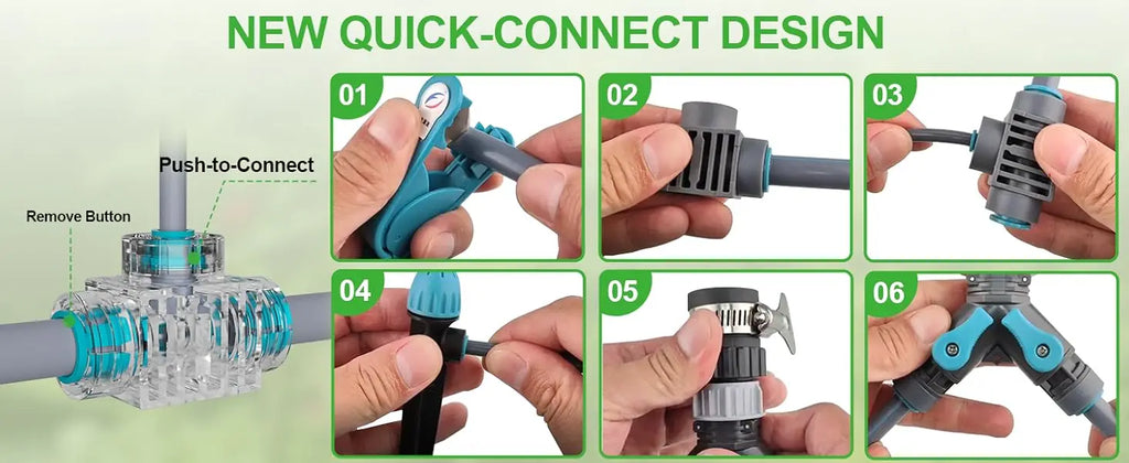 Quick-connect drip irrigation tees and push-to-connect couplers
