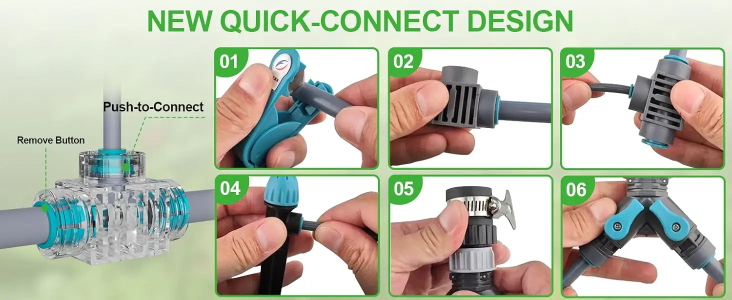 Quick-connect drip irrigation tees and push-to-connect couplers