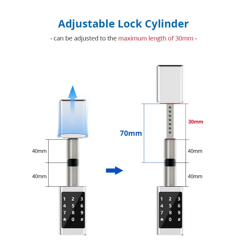 Rechargeable Smart Europe Cylinder Password RFID Card Key Digital Electric Ttlock APP Smart Door Lock Cylinder