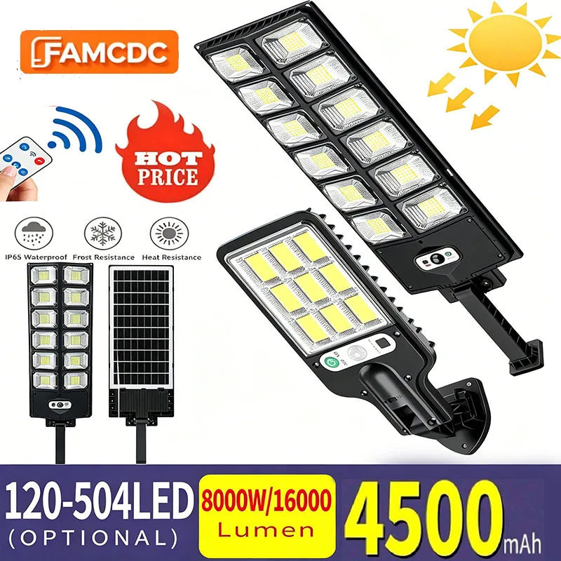 8000W 160000 LM Super Bright Solar Street Lights 1008 LED Solar Lights Outdoor Street Lamp 3 modes IPX65 Waterproof Garden Lighting With Smart Motion Sensor