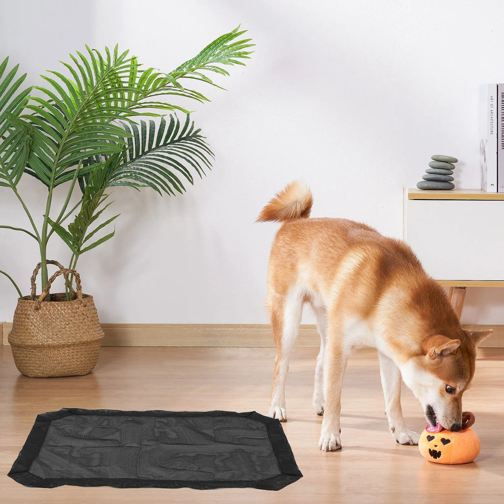 Breathable 108x72cm black mesh replacement cover for elevated pet beds, washable and durable for indoor/outdoor use.