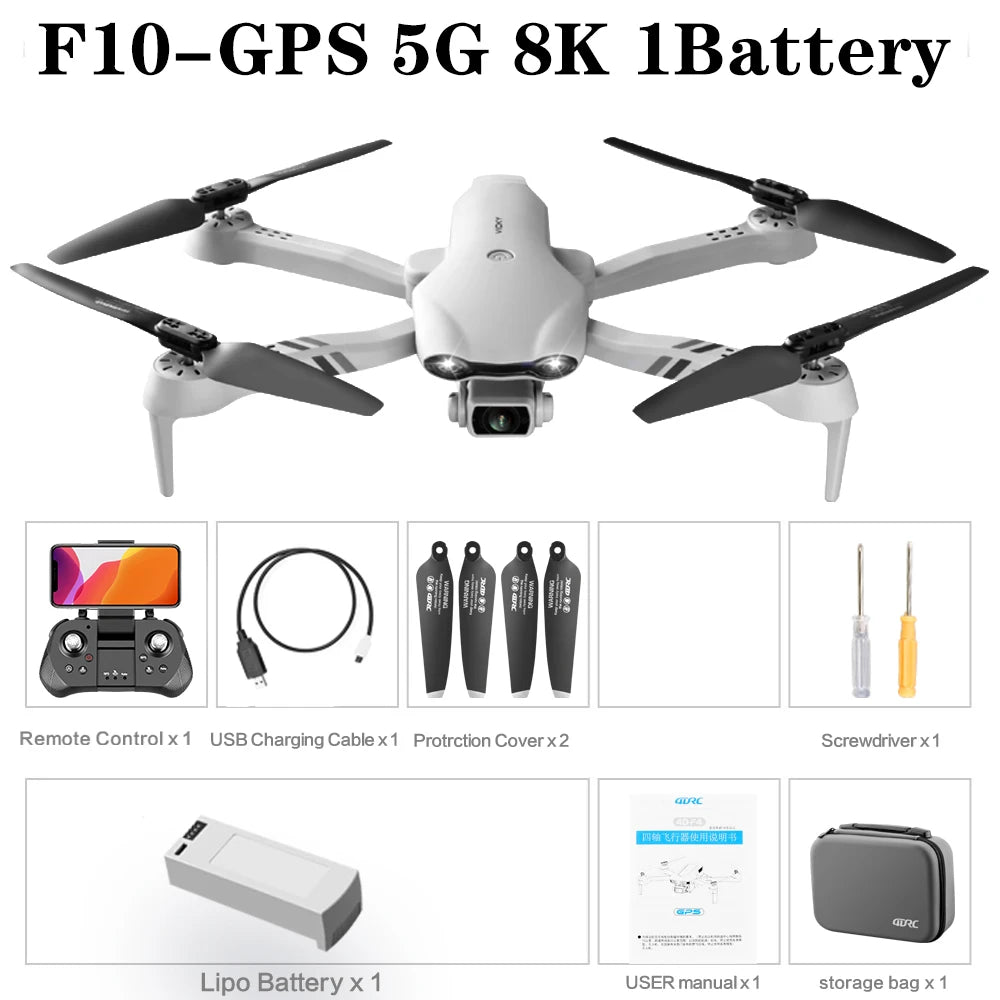 GPS Drone with 8K Dual Camera - Foldable Brushless Quadcopter F10-GPS-8K-1B Tidesmit