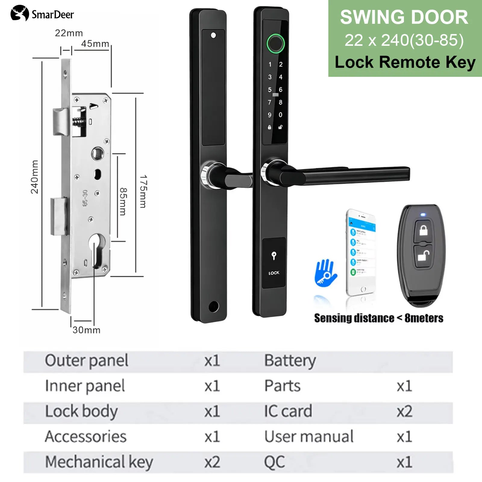 SmarDeer IP65 Waterproof Sliding Door Smart Lock，Tuya WiFi Broken Bridge Aluminum Sliding Door  Fingerprint Lock