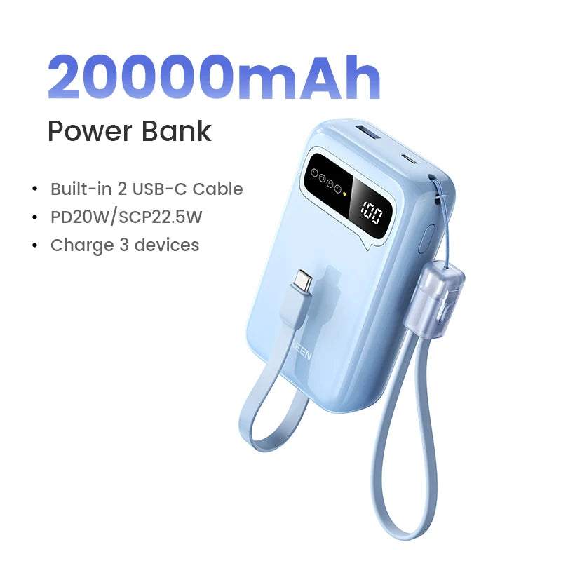 20000mAh Portable Charger - Fast Charging Power Bank for iPhone 16 Blue Tidesmit