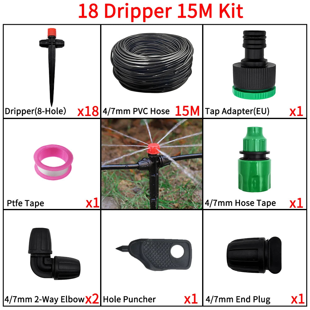 Garden Drip Irrigation 1 4 Inch Spike Sprinkler Automatic Watering System Kit for Bonsai Pot Plant Flower Vegetable Greenhouse