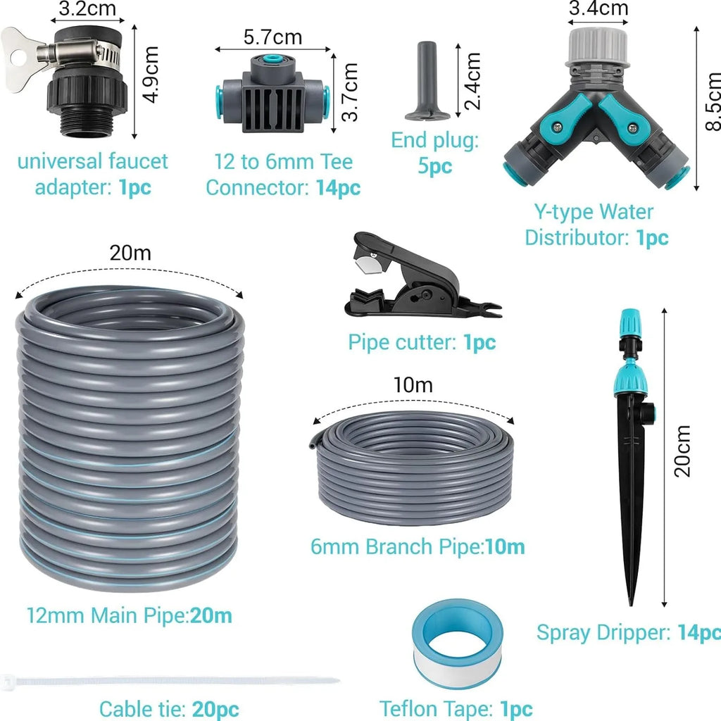 Drip irrigation kit components with adjustable faucet adapter and end plug