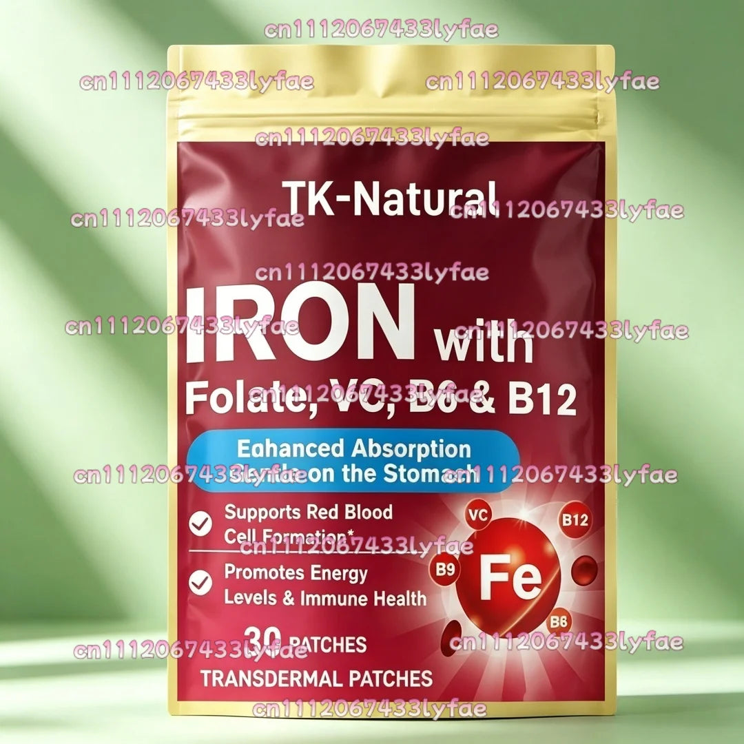30 Patches Iron Transdermal Patches for Women & Men with Vitamin C, B6, B12, Folate for Blood Health & Energy Boost