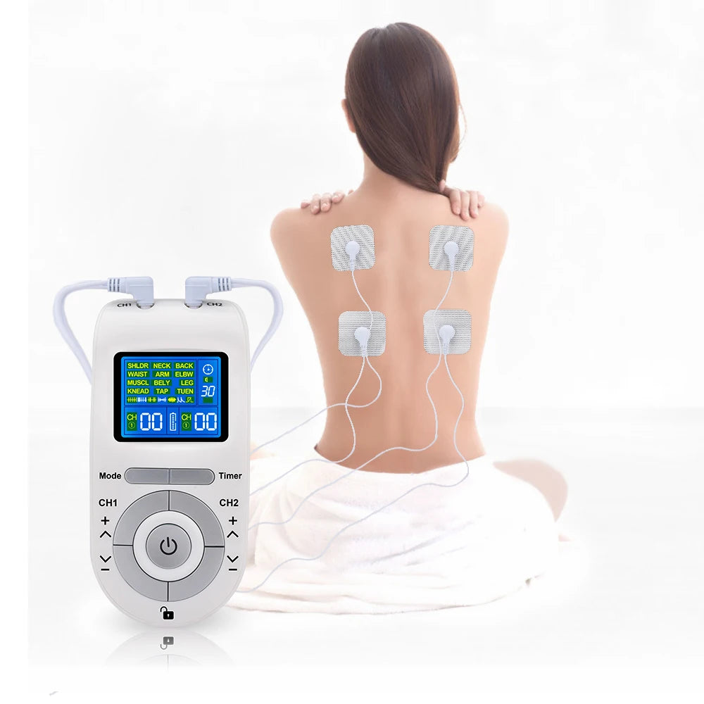Electric TENS Muscle Stimulator - 4-Mode Portable Massager White Back Massage Instrument Tidesmit