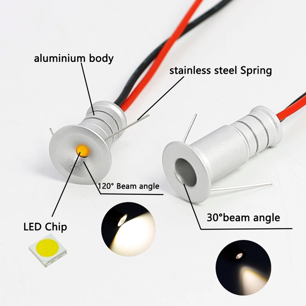 Small Spot Light 0.5W Mini LED Spotlight 12V Dimmable 10mm Cutout Recessed Downlight Ceiling Lamp Showcase Display Lighting