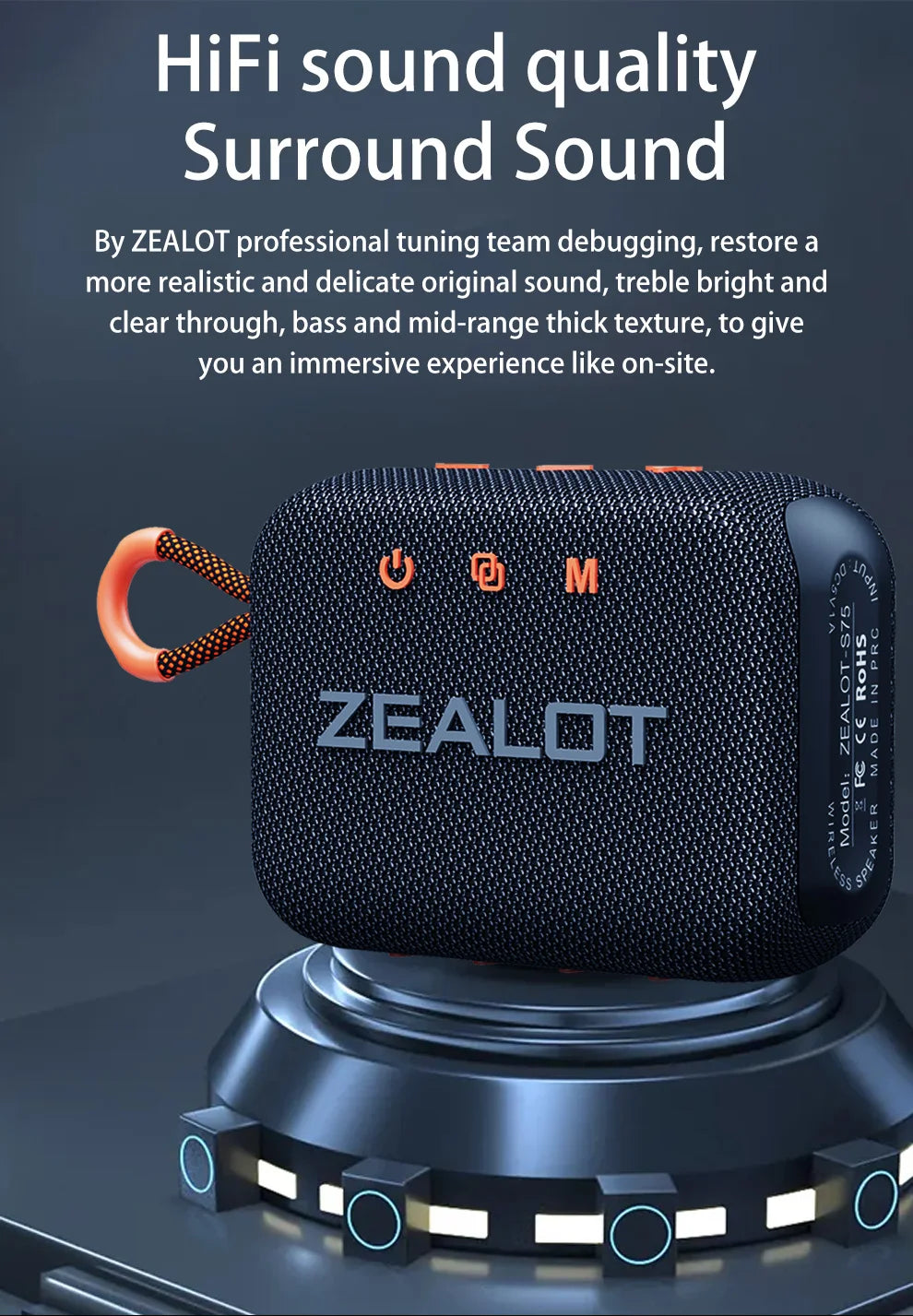 ZEALOT-S75 10W Portable Subwoofer Wireless Shower Speaker, Hifi Sound Quality, Dual Pairing, 3000mAh Battery, 16 Hours Playtime