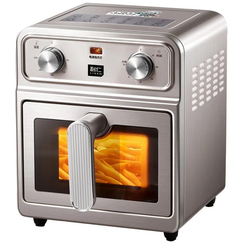 Household 0‑Coating Stainless Steel Air Fryer Dual‑Heat‑Source Visible Large Capacity Oil‑Free Electric Cooking Fryer