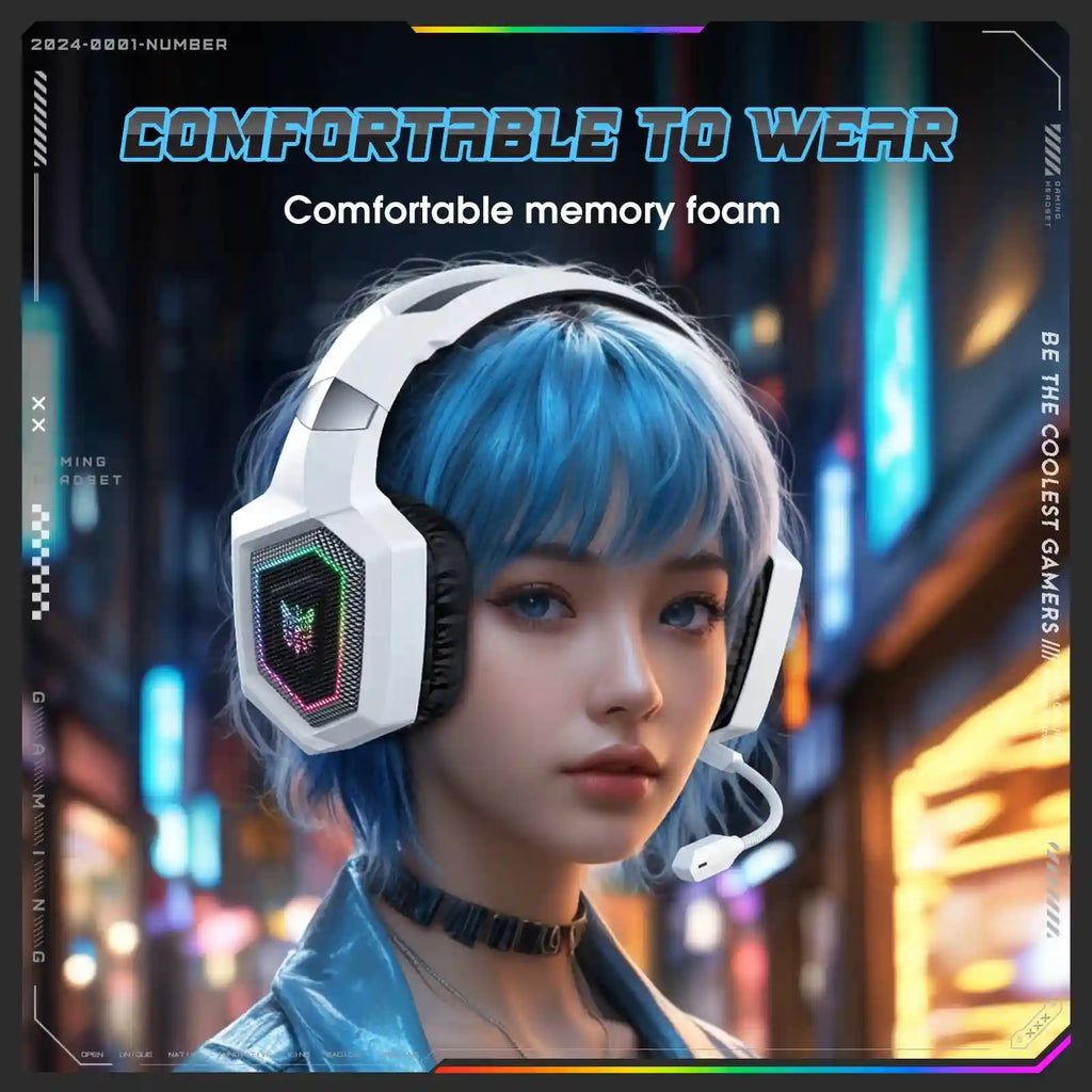 Wireless Gaming Headset with Mic - Noise Cancelling Over-Ear White Tidesmit