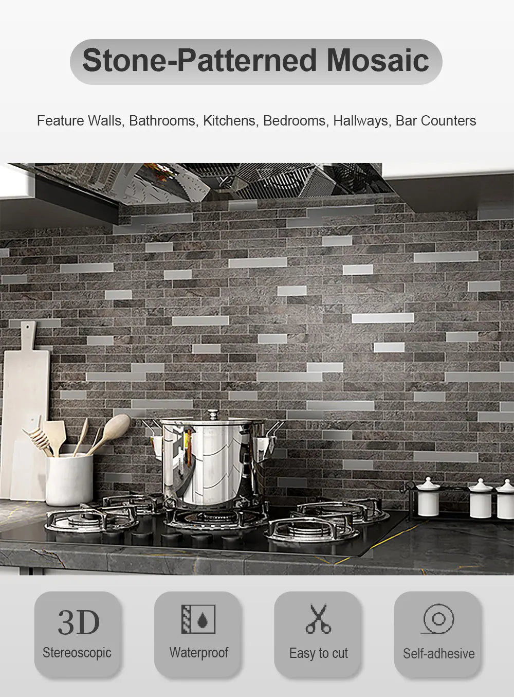 Peel and Stick Backsplash, PVC Mixed Metal Self Adhesive Wall Tiles, Stick on Backsplash Tiles for Kitchen Bathroom