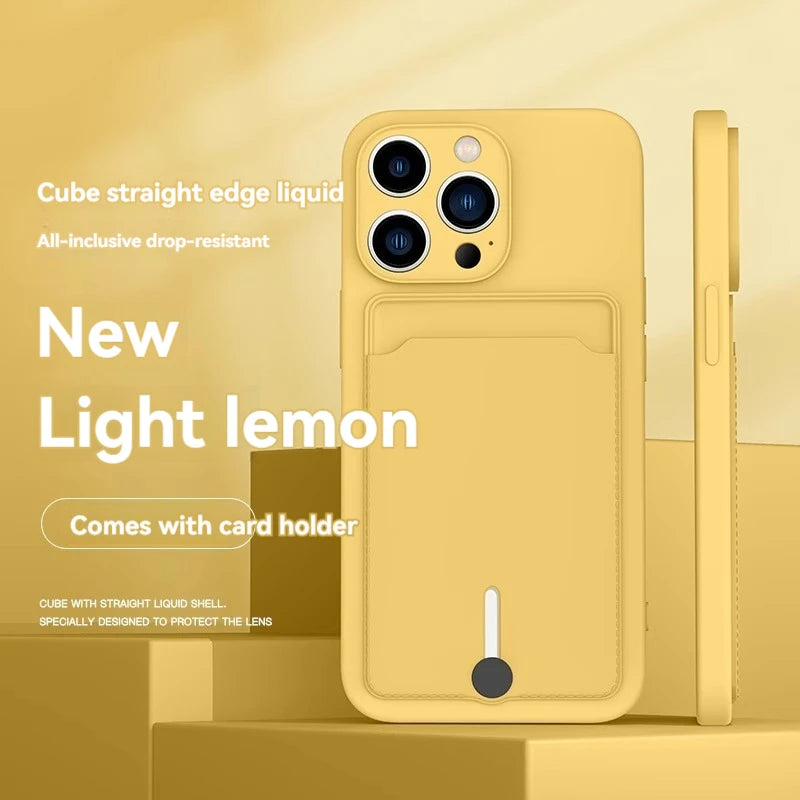 iPhone 16 Case with Card Slot - Slim TPU Shock-Absorbing Protective Cover yellow Tidesmit