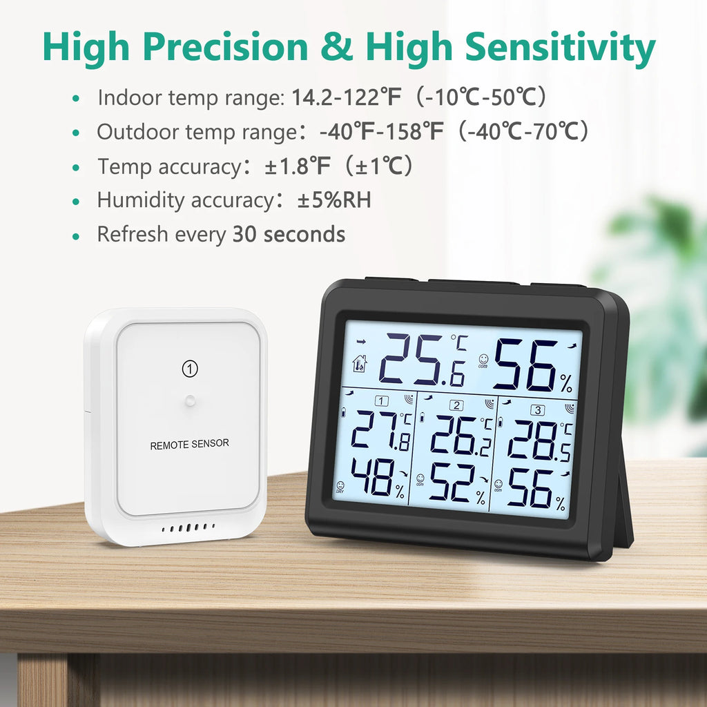 ORIA Indoor Thermometer Digital Hygrometer Wireless Temperature and Humidity Gauge Monitor with 3 Sensor for Home Office Bedroom