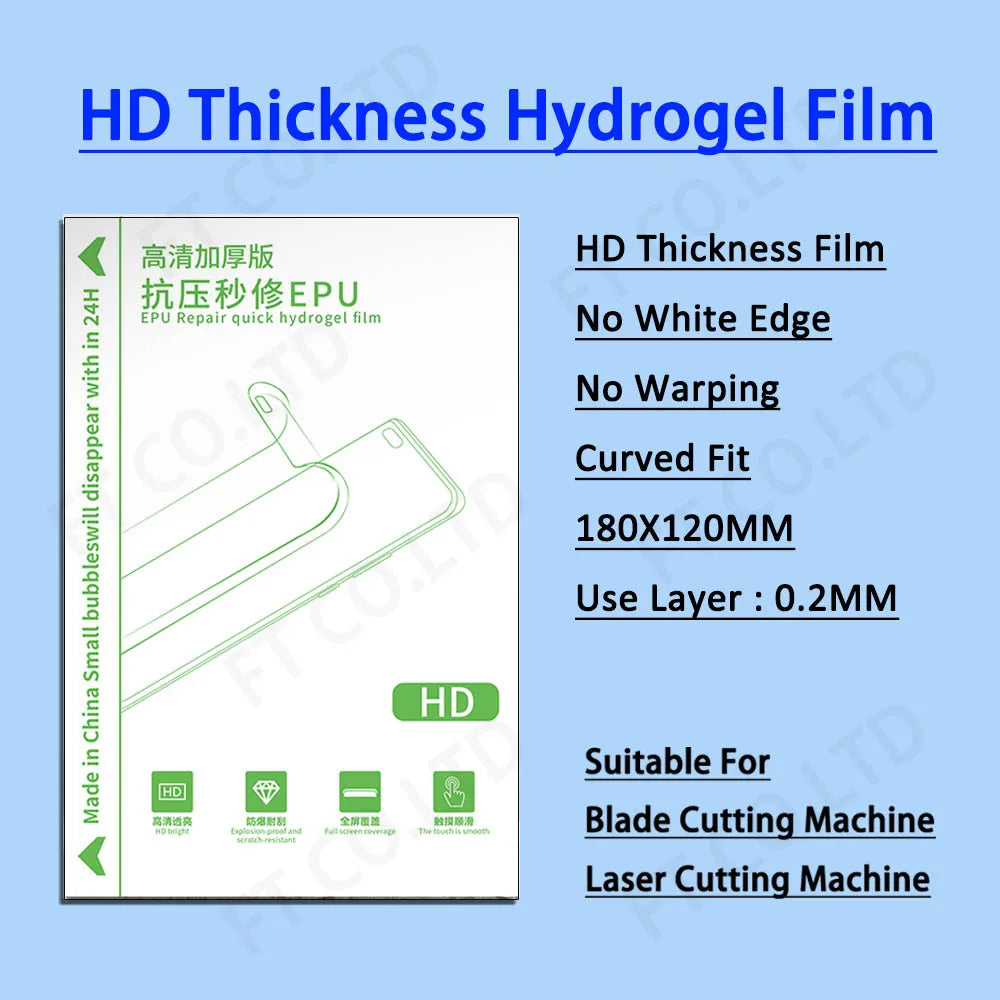 HD thickness hydrogel film pack, curved fit, 180x120mm, layer 0.2mm, 50pcs