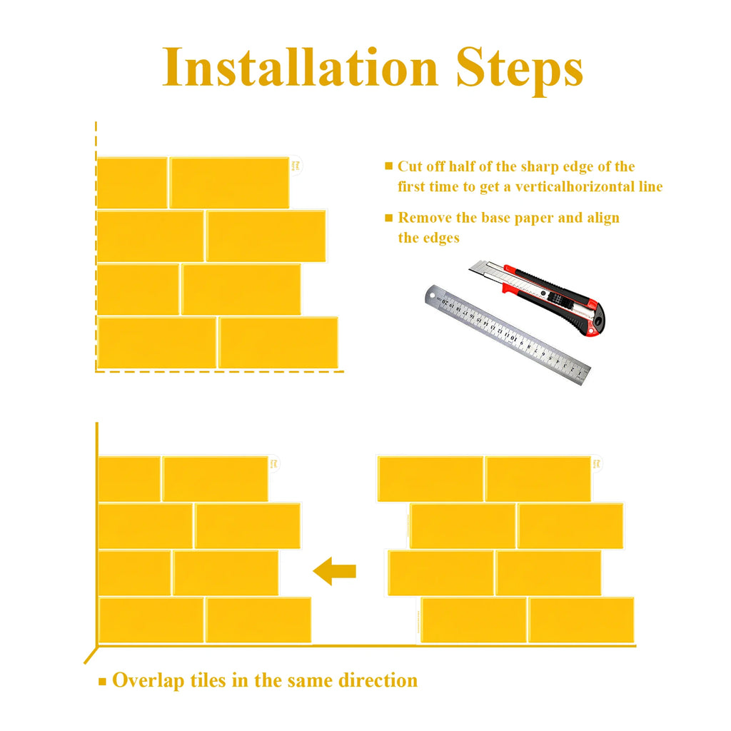 5/10/20pcs Bright Yellow Subway Peel and Stick Backsplash Tiles, Waterproof Self Adhesive Wall Stickers for Kitchen Bathroom