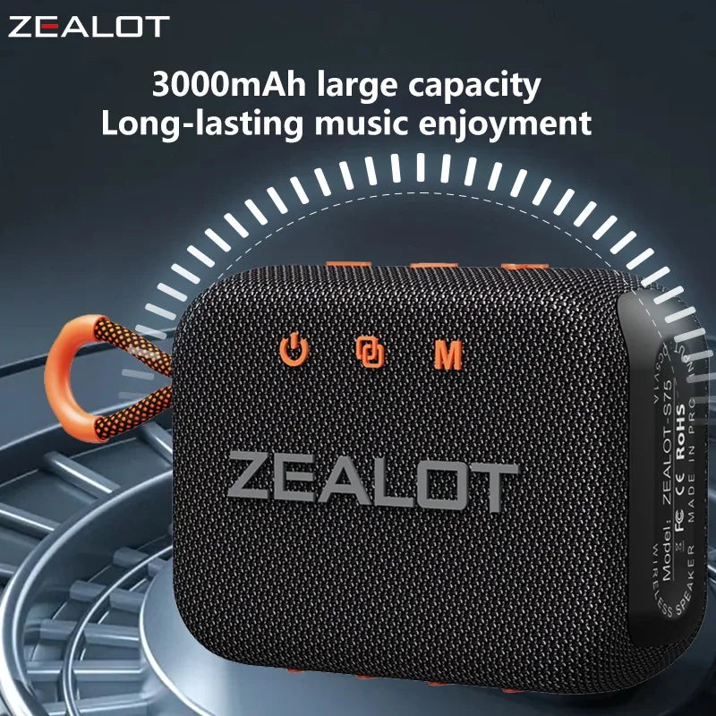 ZEALOT-S75 10W Portable Subwoofer Wireless Shower Speaker, Hifi Sound Quality, Dual Pairing, 3000mAh Battery, 16 Hours Playtime