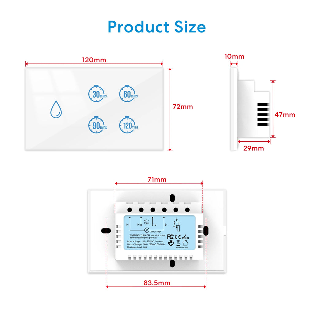 RiooCubee Tuya Smart Life 20A Boiler Water Heater Touch Panel Switch Countdown Remote Control Timer Google Assistant Alexa