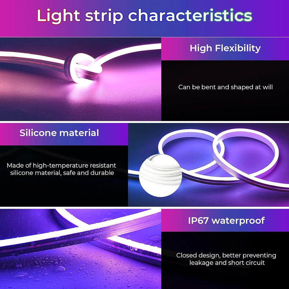 Homekit WiFi RGB Neon LED Strip Light 1m 2m 3m 5m Waterproof Dimmable Flexible Lamp Mini Controller 12V Power Siri Voice Control