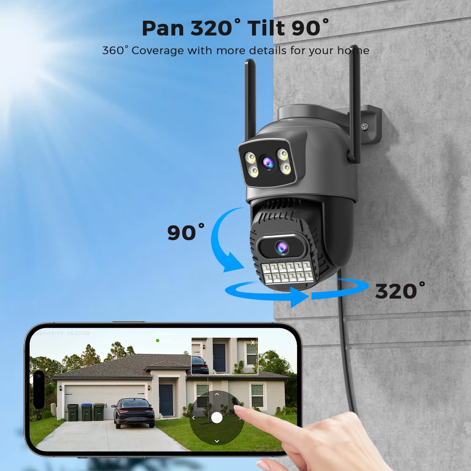 5K 10MP WiFi 2.4g/5G Dual Lens Security Camera, Outdoor IP66 Waterproof 5X Zoom Dual Screens Human Detection AI Night Vision