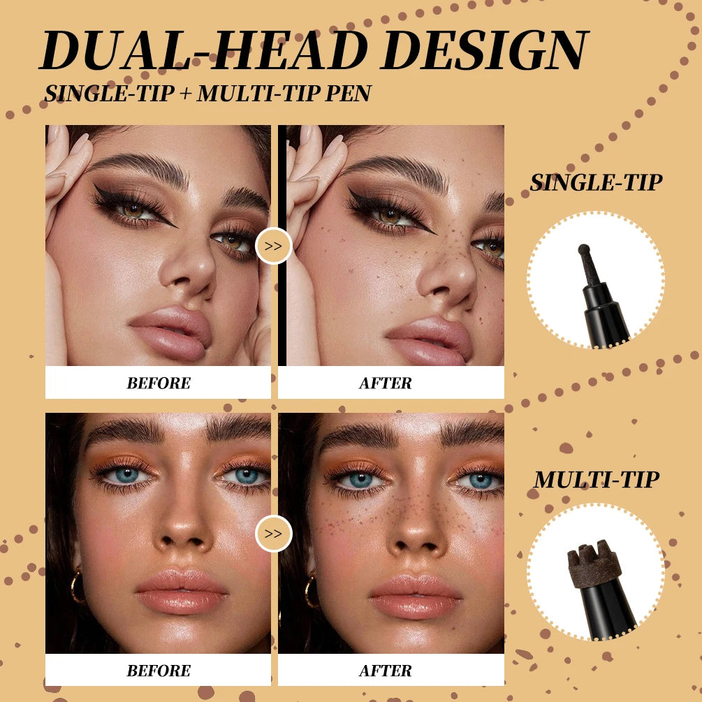 Tidesmit QIBEST double-end freckle stamp pen natural brown waterproof face makeup shade texture swatch