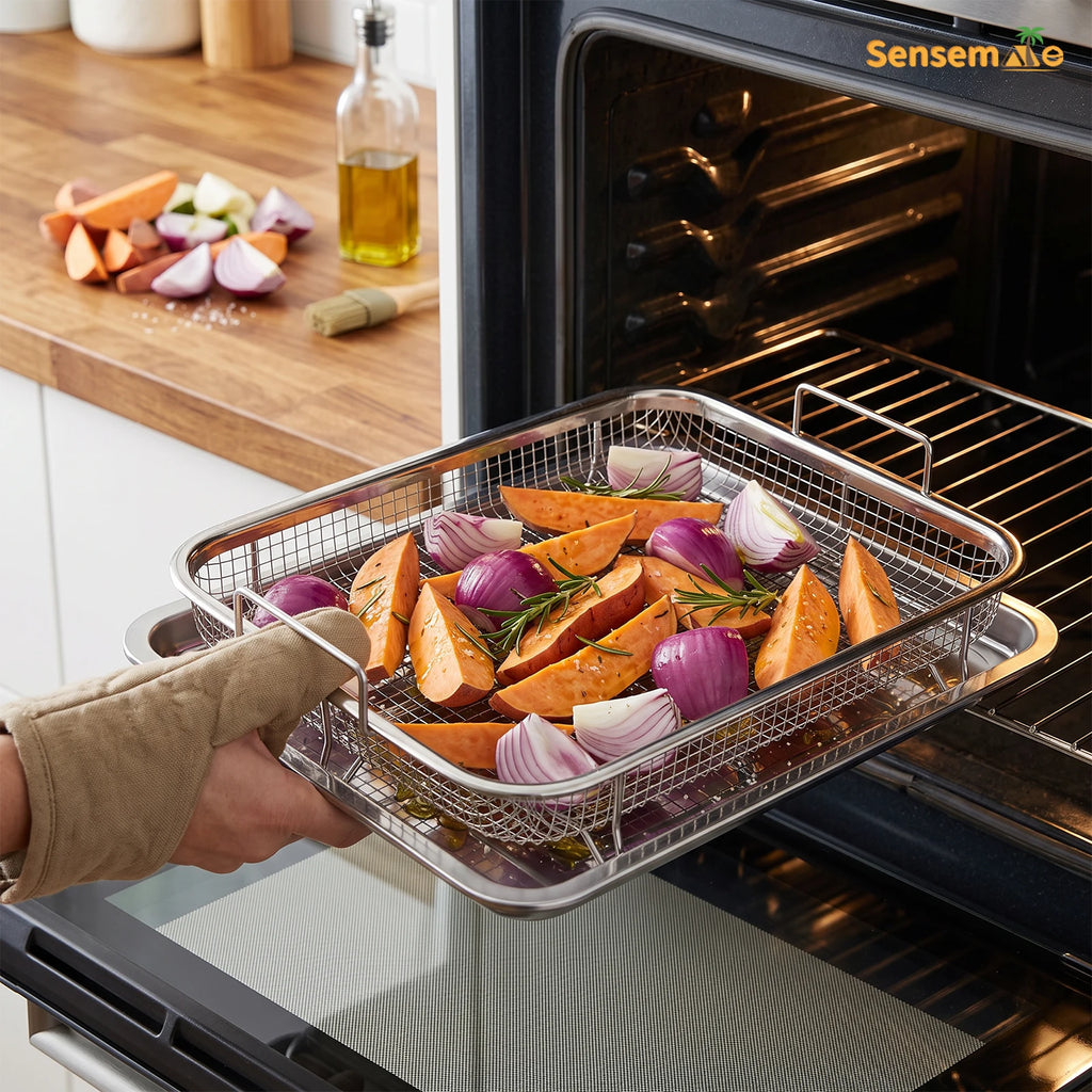 Oven Baking Tray Stainless Steel Baking Pan With A Rack Air Fryer Basket Frying Basket Bakeware Crisper Tray Oven Baking Pan