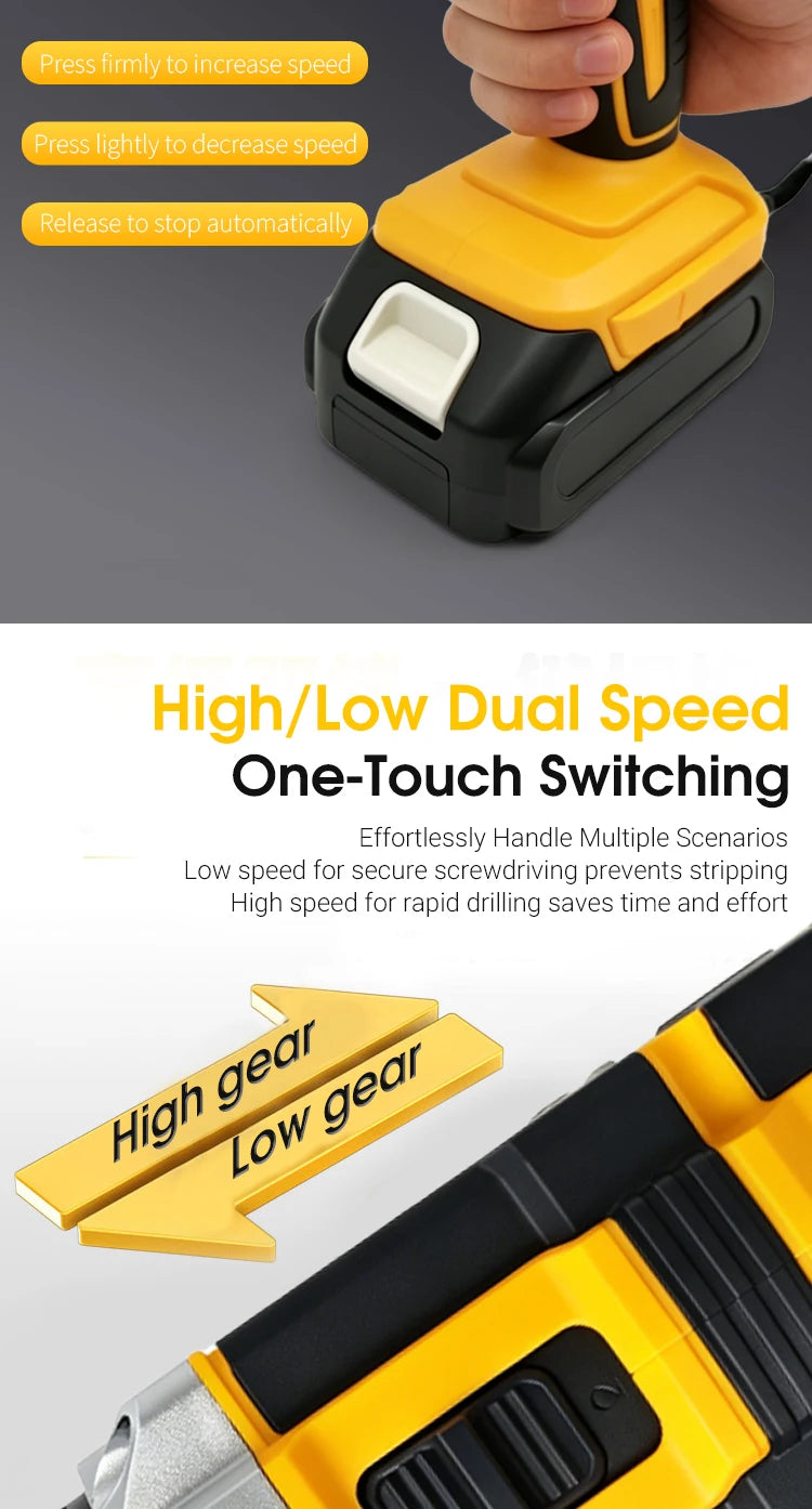 25+3 Torque Impact Drill Electric Screwdriver Cordless Electric Hammer Drill Driver 2 Gear Speed Lithium-Ion Battery Power Tool